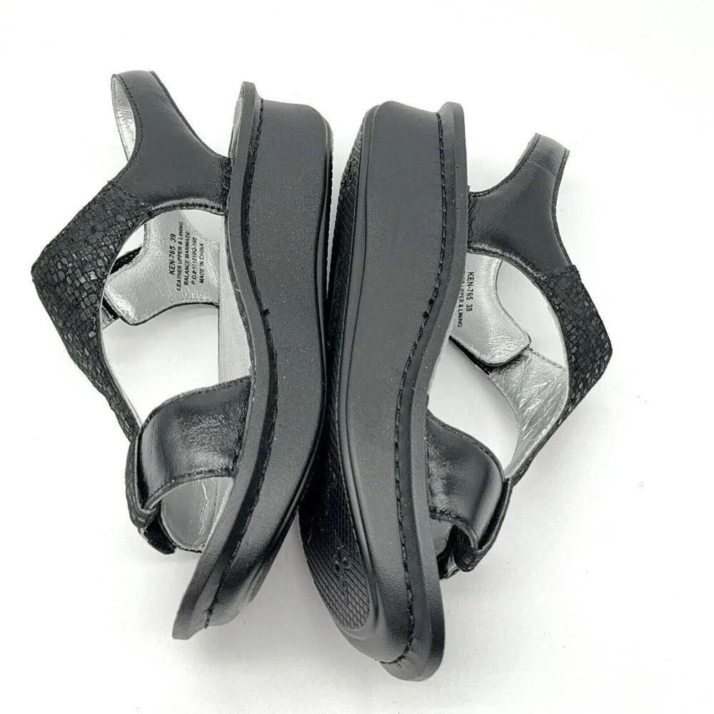 Alegria Sandals Kendra Leather T Strap Wedge Tile Me More Black Rocker US 9 EU39 - Picture 4 of 10